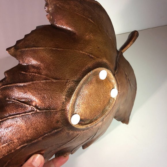 Beautiful Fall Decor! Large Metal Leaf Copper Decorative Bowl Display 12" - Picture 5 of 5